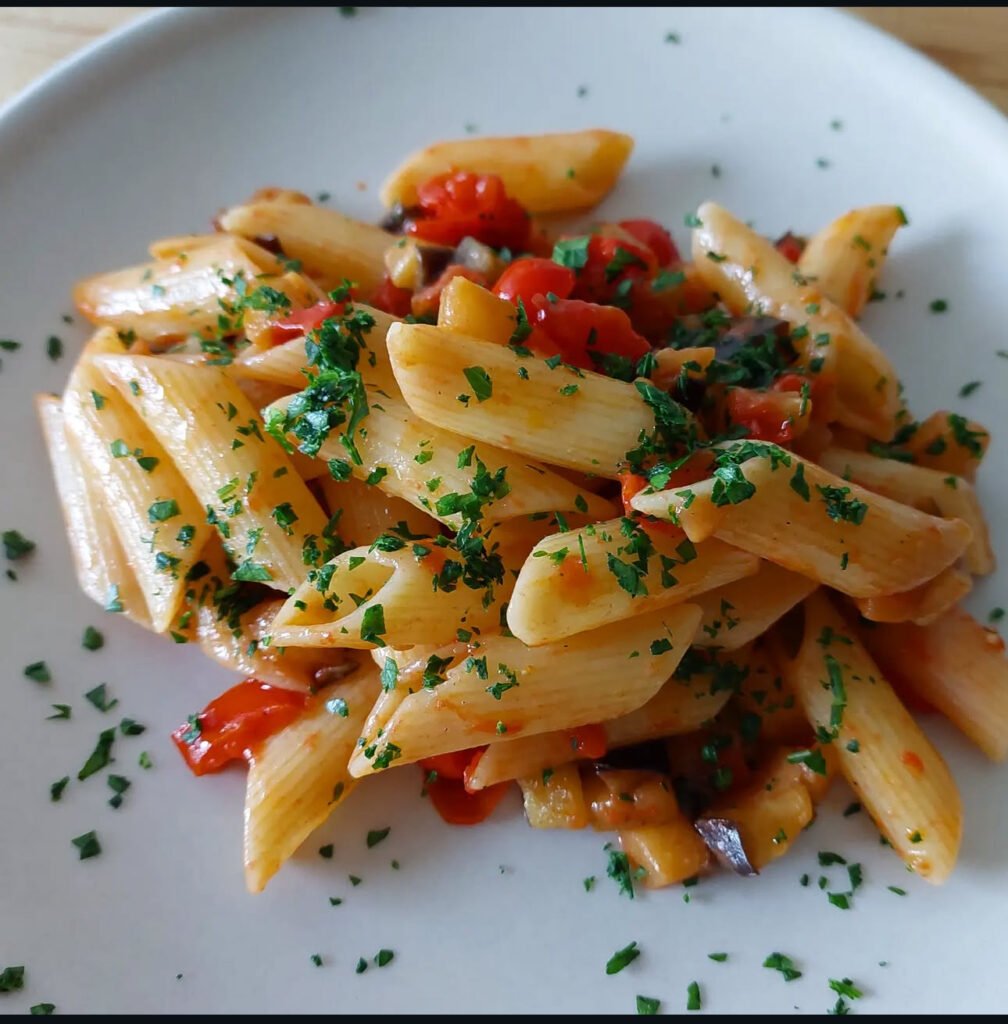 Penne con melanzane e pomodorini